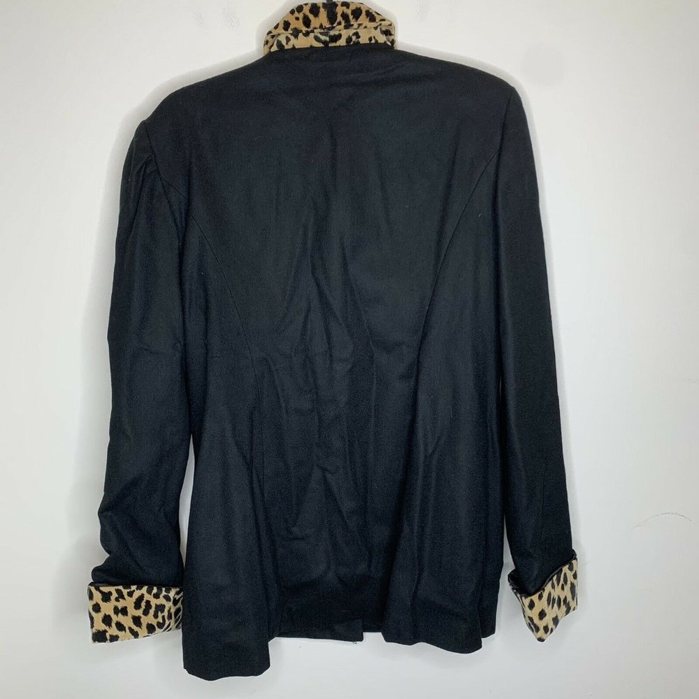 Vintage Pendleton Women 12 Black/Cheetah Virgin Wool Blazer Jacket Lagenlook - Picture 7 of 10